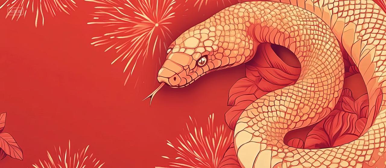 国潮生肖蛇新年春节红色背景