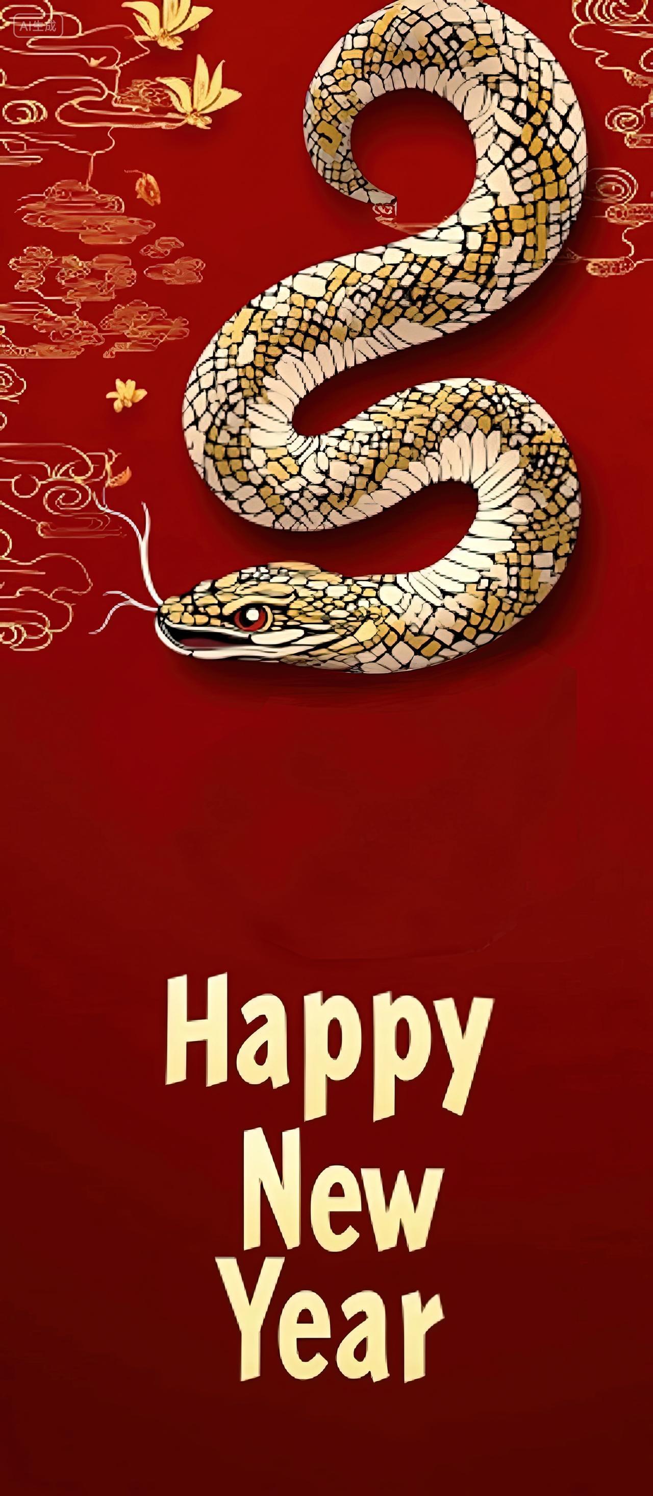 国潮生肖蛇新年春节红色背景