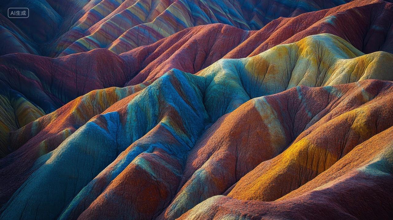 七彩丹霞地貌彩色山丘自然景观地质构造风景