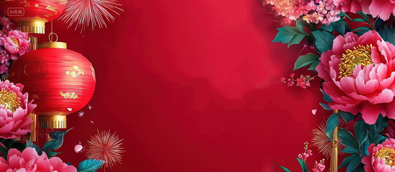 花卉灯笼新年春节红色背景