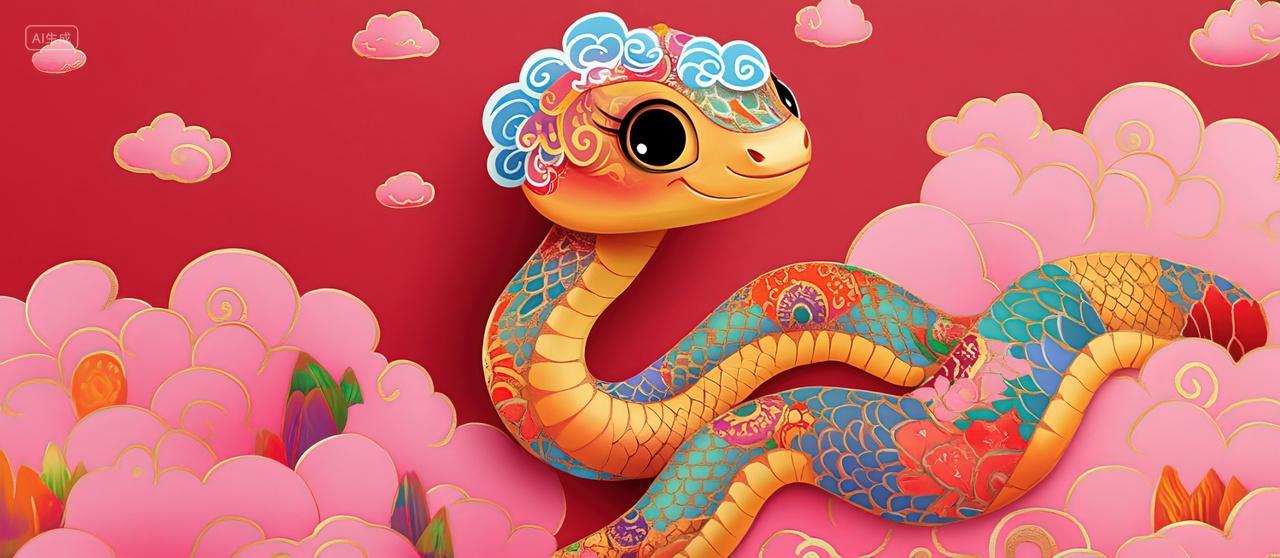 国潮可爱的卡通蛇新年春节背景