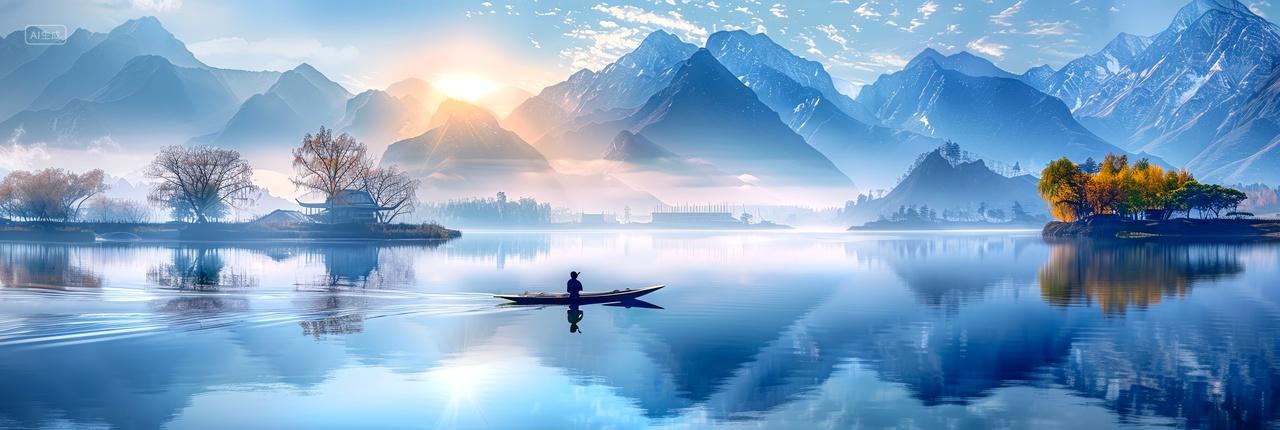 湖韵弦思山影间的拉二胡的剪影