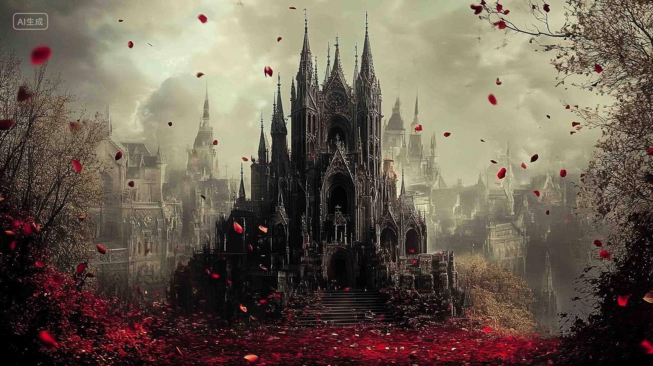 万圣节之夜暗黑系哥特式城堡恐怖海报背景图