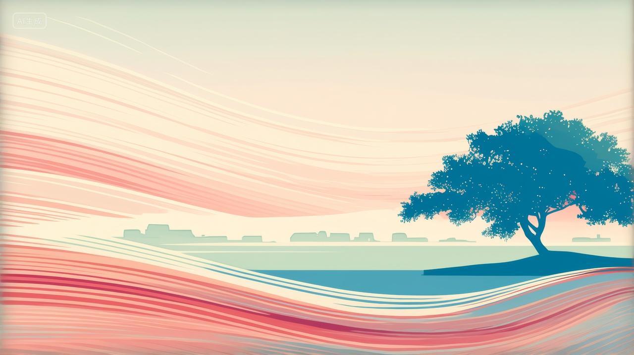 蓝色树木简约抽象清新风景画背景图