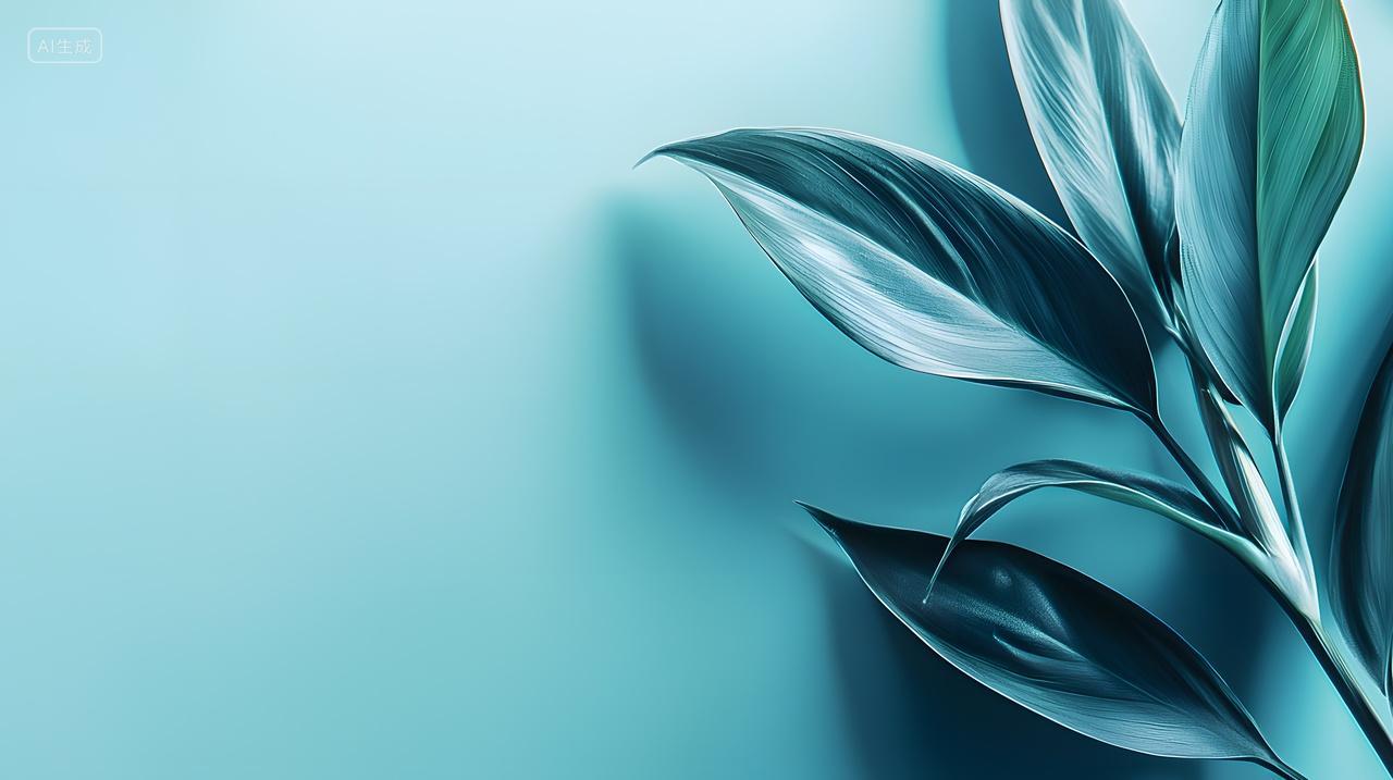 淡蓝色背景中优雅绿叶