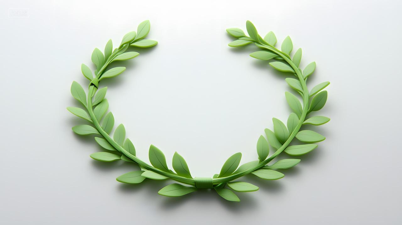浅色背景上优雅绿叶花环