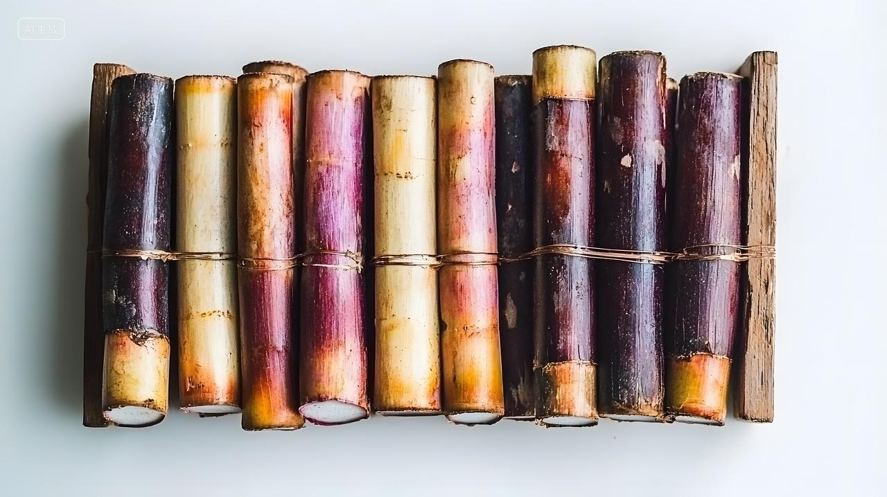 整齐排列各类甘蔗秸秆