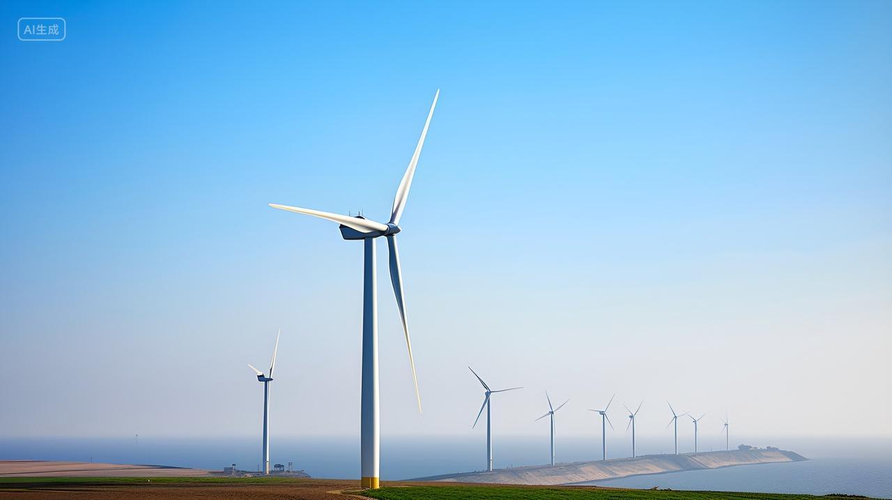 风力发电场海边大风车风能环保节能绿色能源