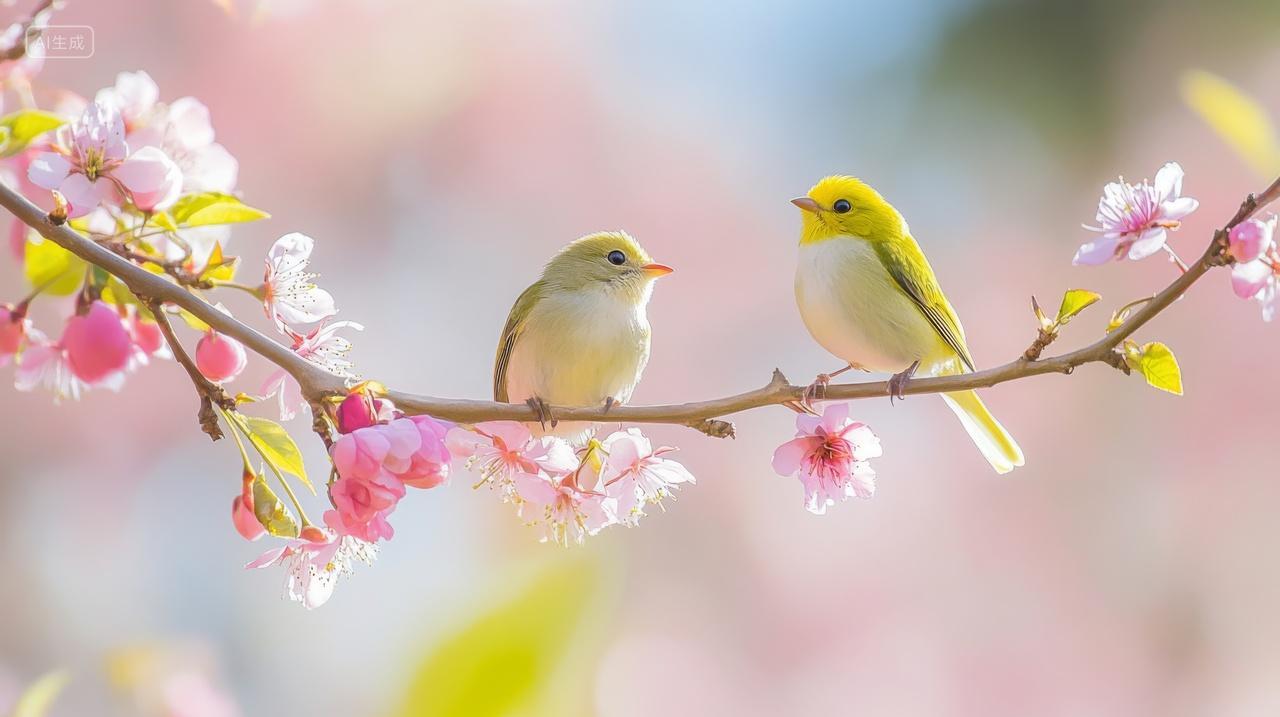 春天立春春分鸟语花香鸟儿动物桃花枝头惊蛰春分自然风景电脑壁纸