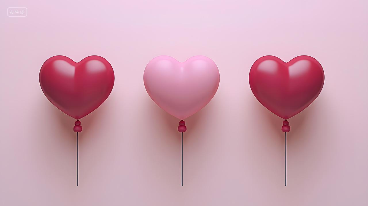 柔和背景下彩色心形气球