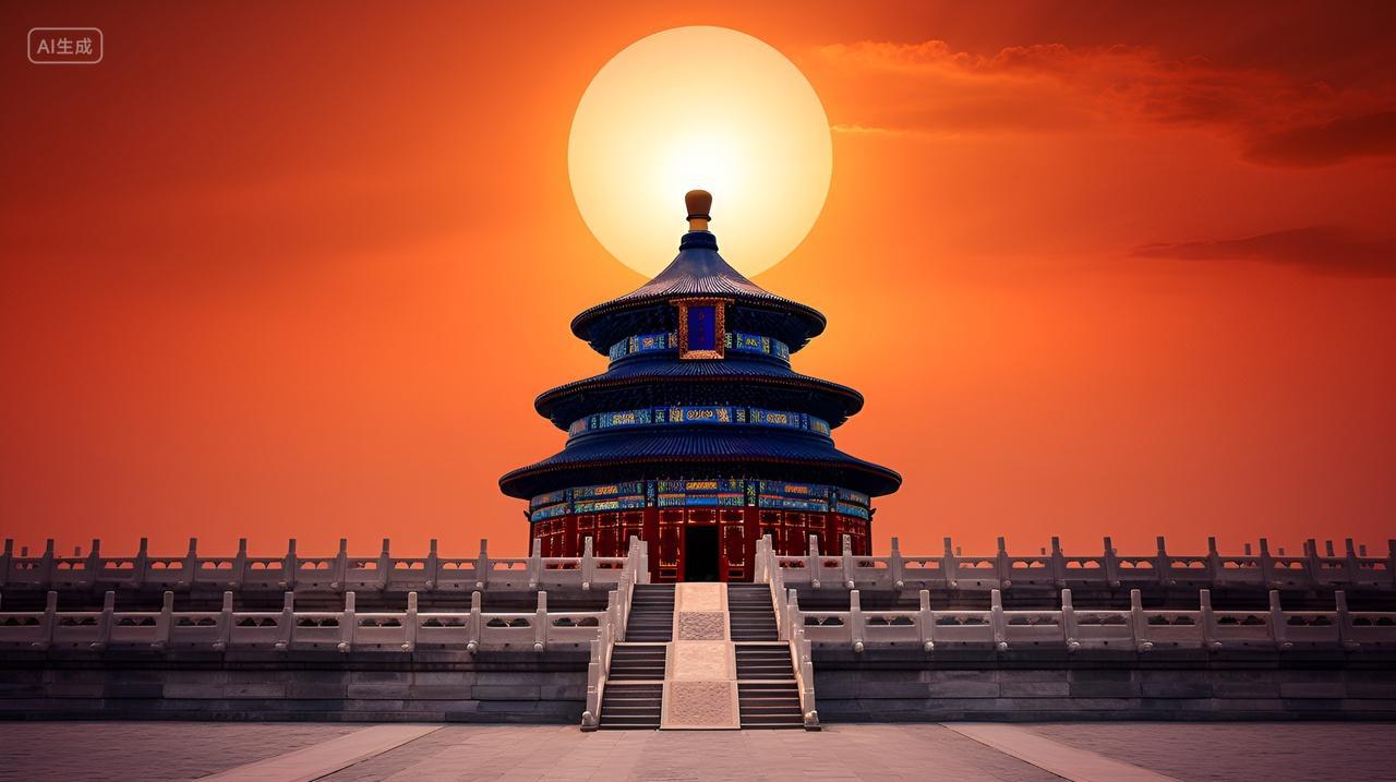 夕阳下的北京天坛太阳阳光