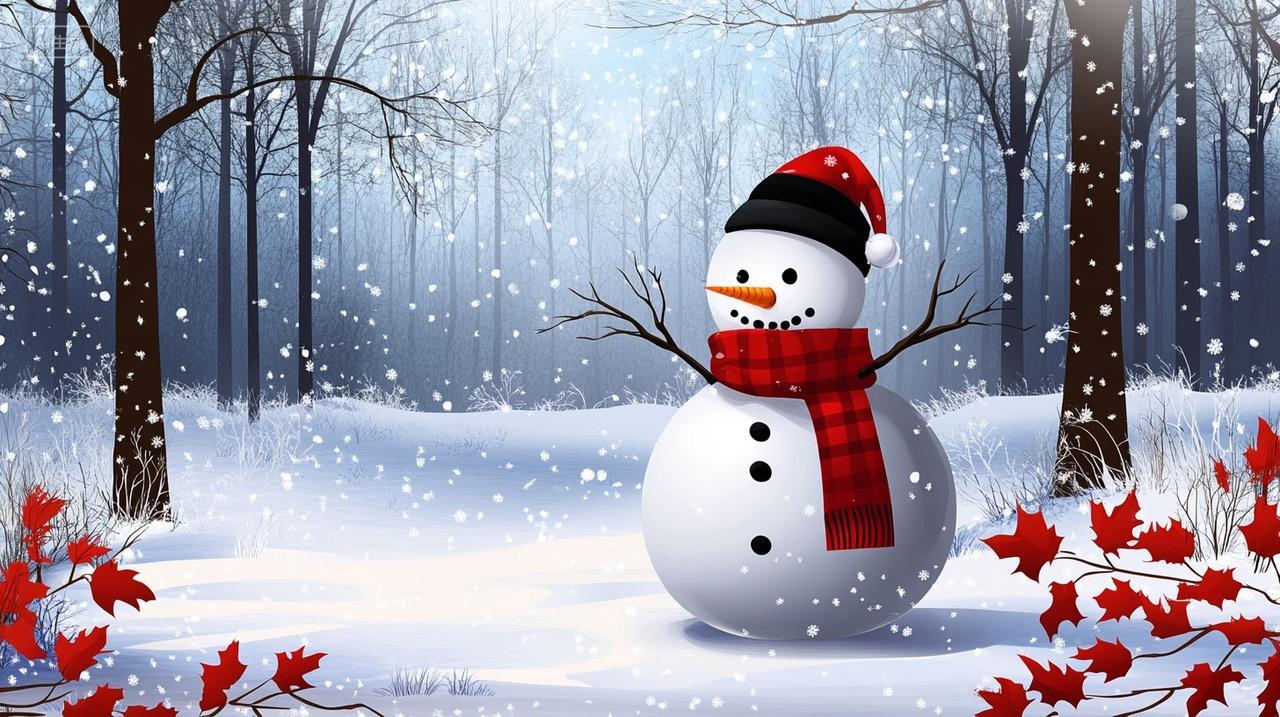 堆雪人插画背景