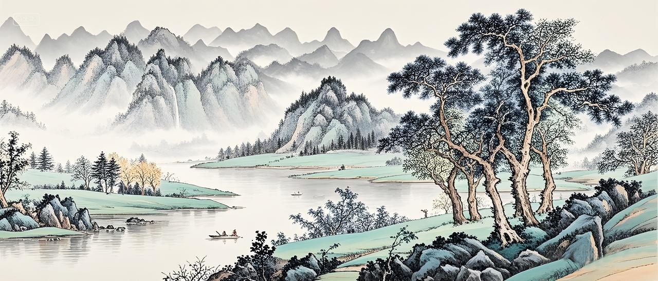 一叶孤舟轻舟已过万重山山水画水墨画