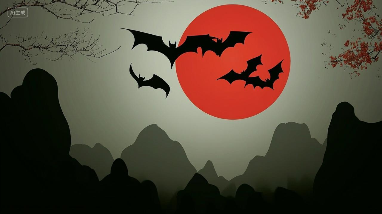 万圣节红月蝙蝠插画