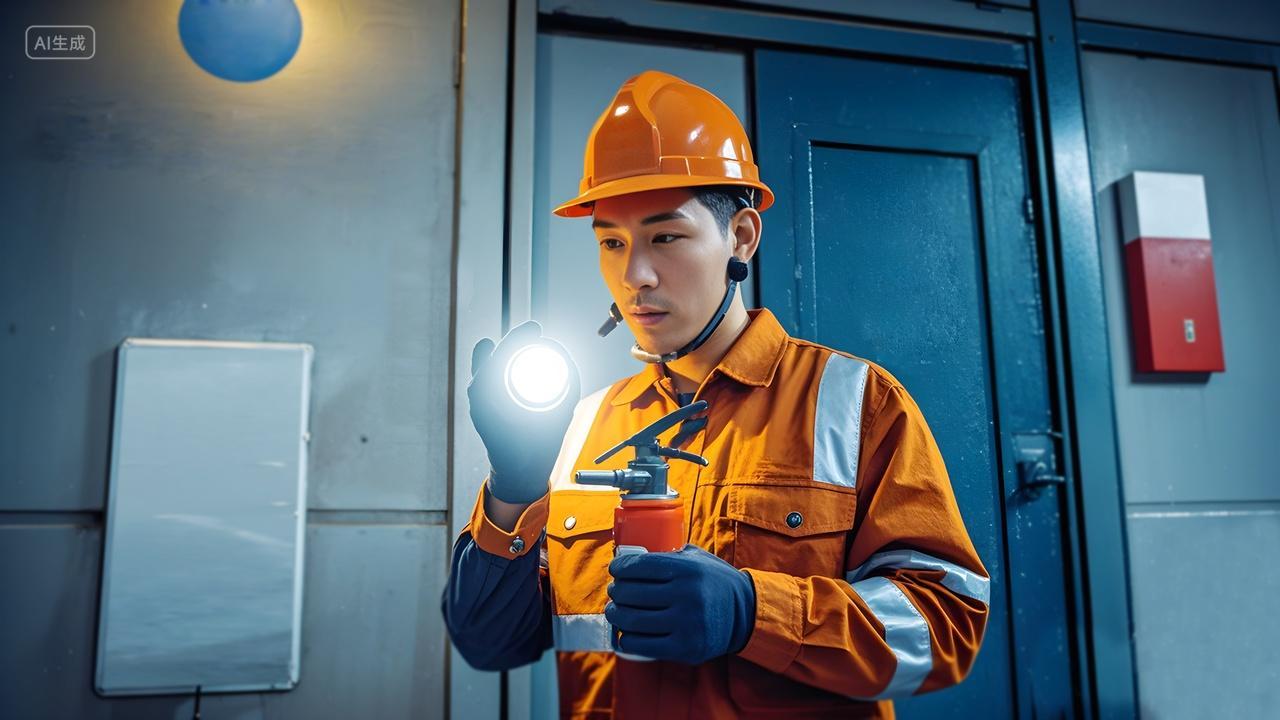 安全员在检查消防器材消防安全检查示例图片