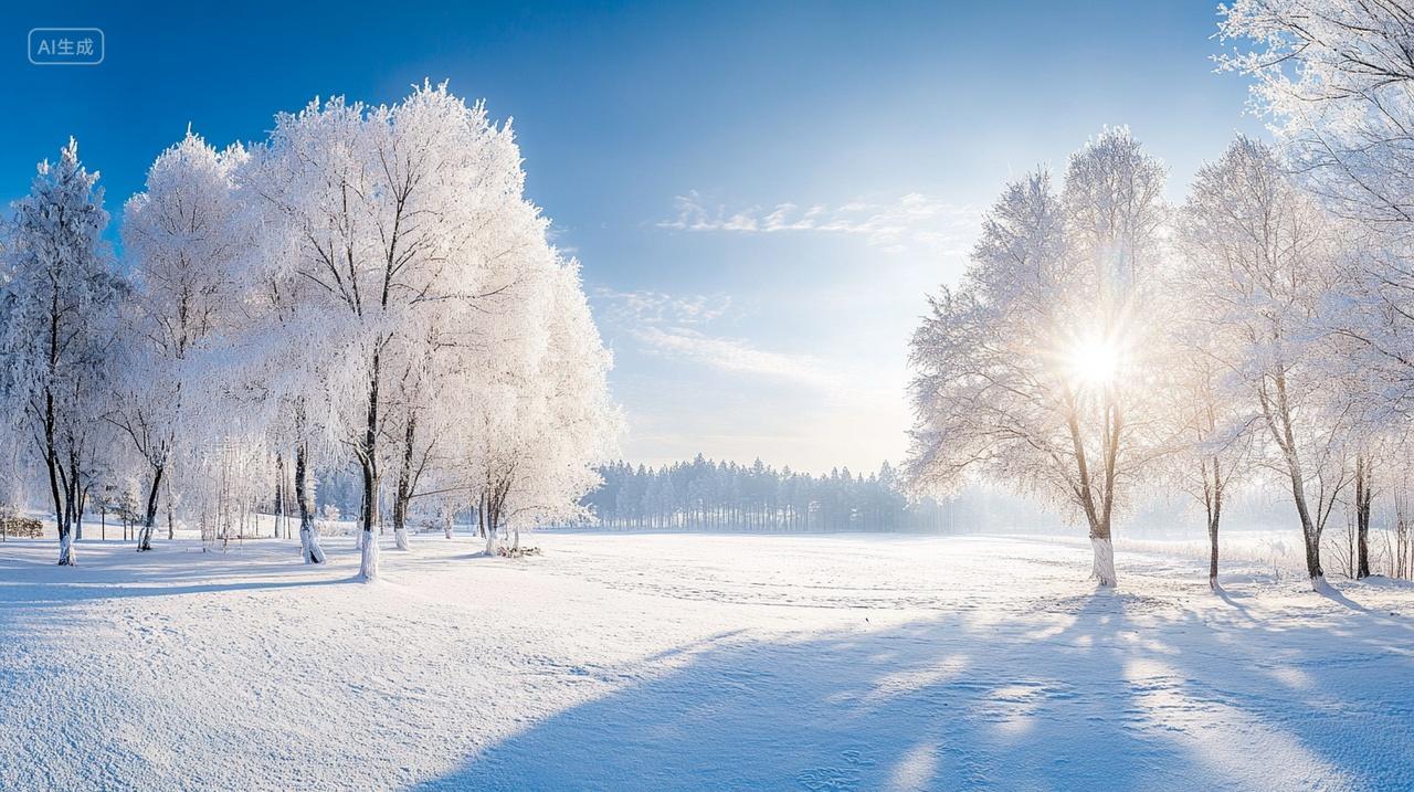 冬日银装素裹的树林雪景