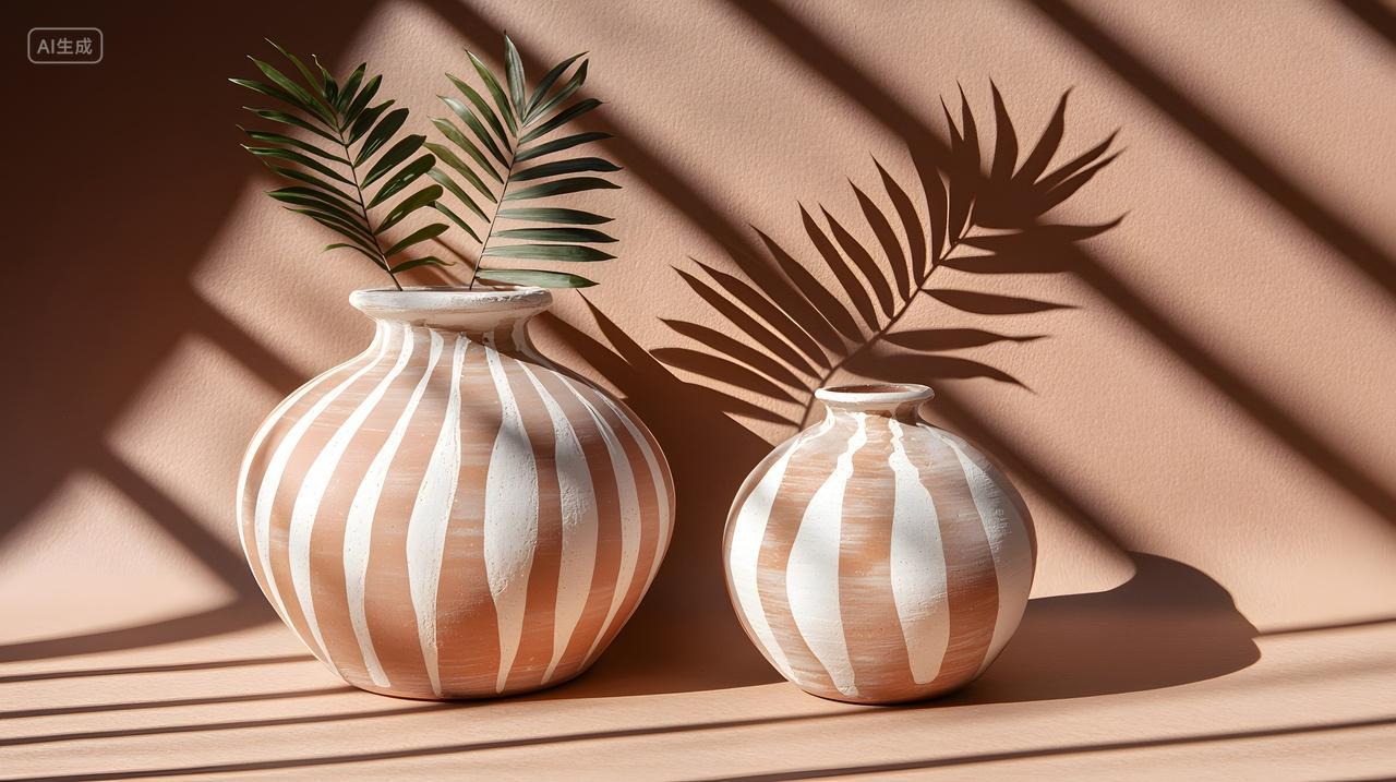 有棕榈叶和阴影时尚陶瓷花瓶