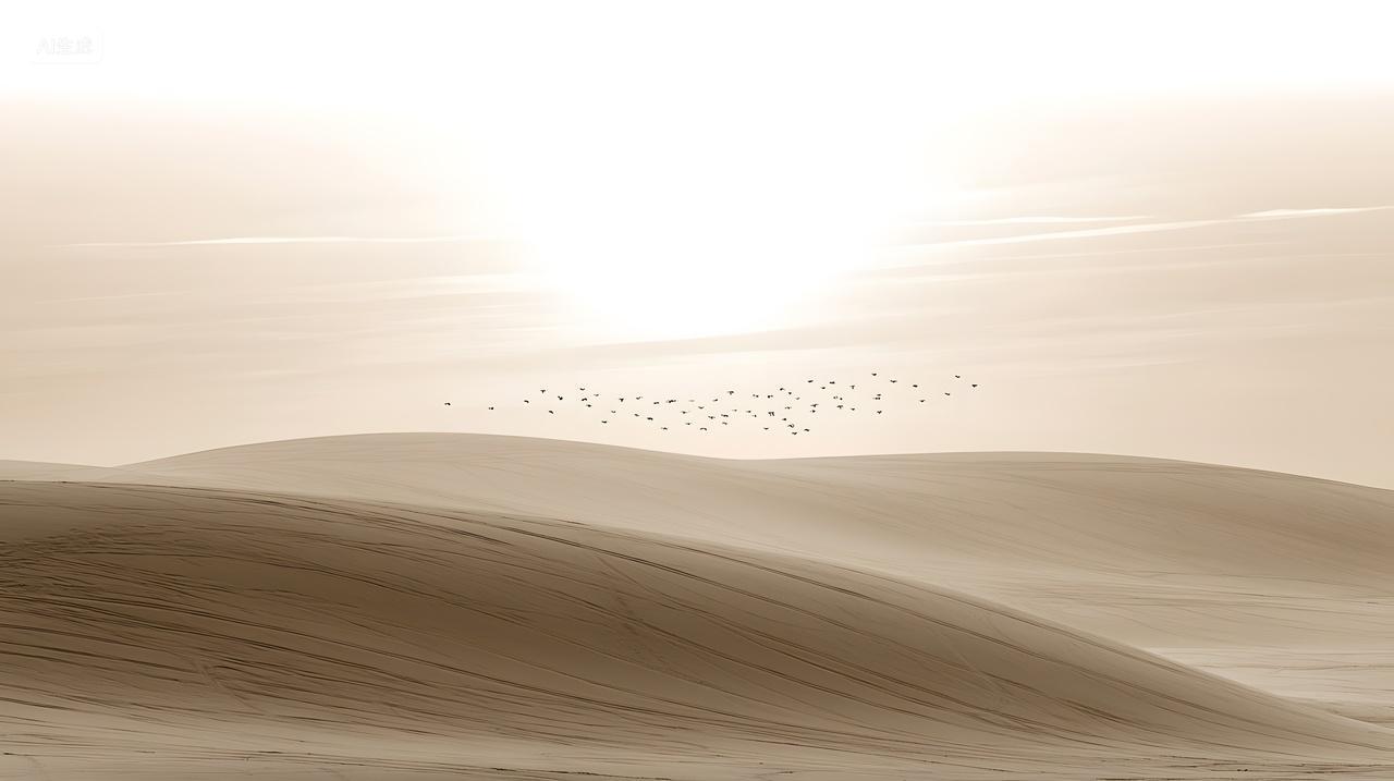 日出时宁静沙漠景观鸟儿