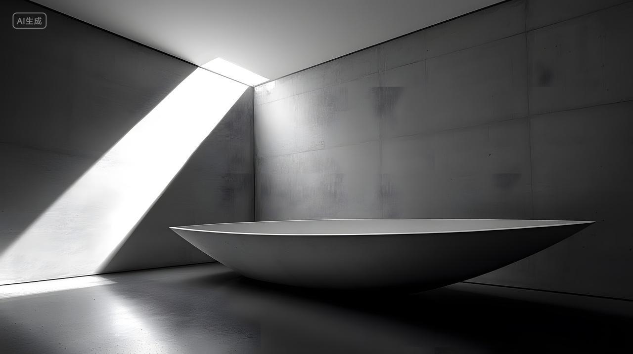 简约浴室配有优雅浸泡浴缸