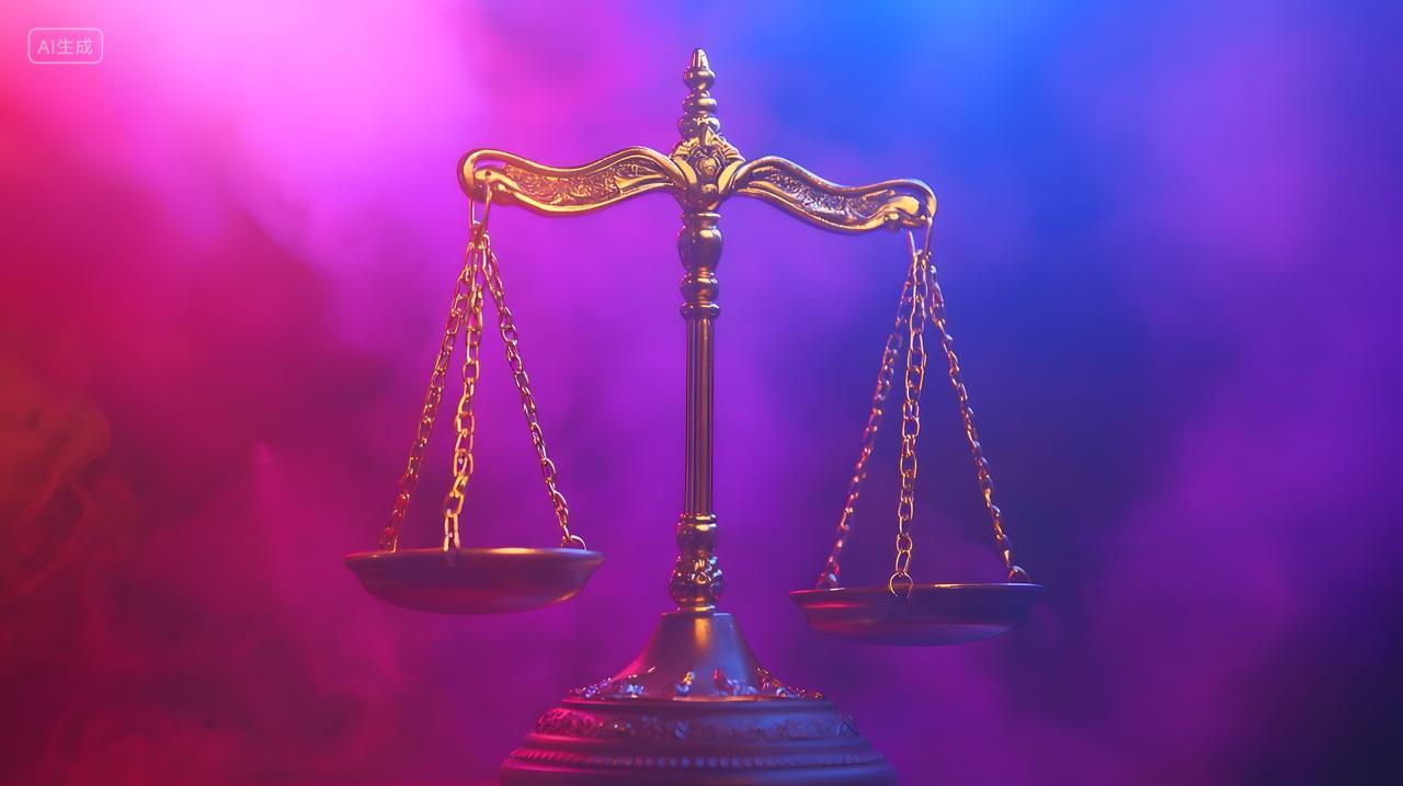 彩色背景上金色正义天平