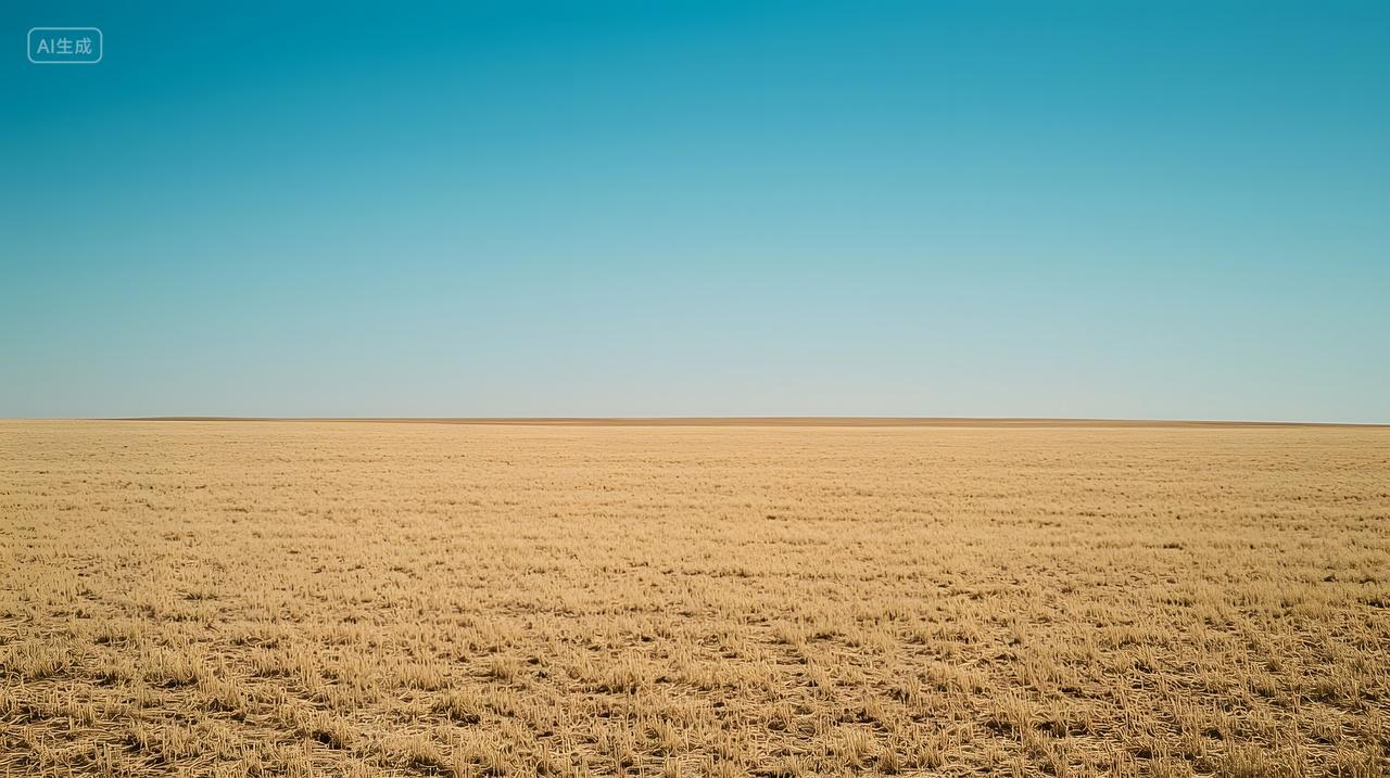 湛蓝天空下广阔金色田野