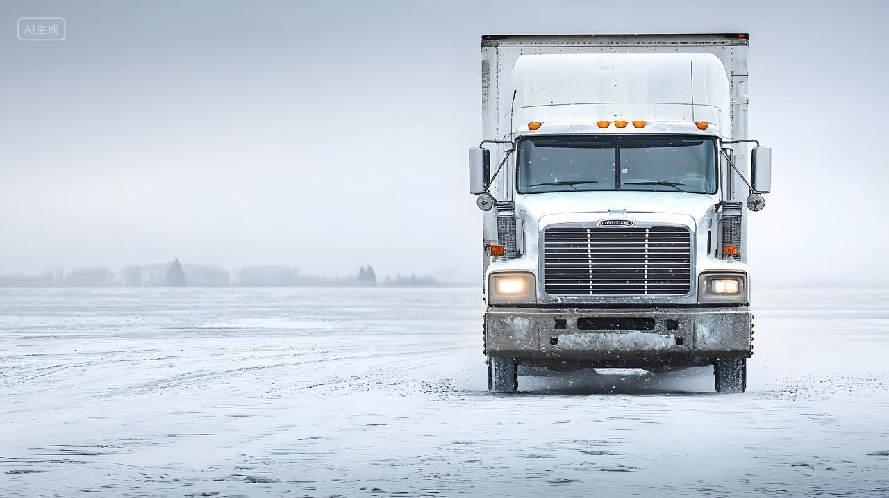 雪景中大型白色卡车