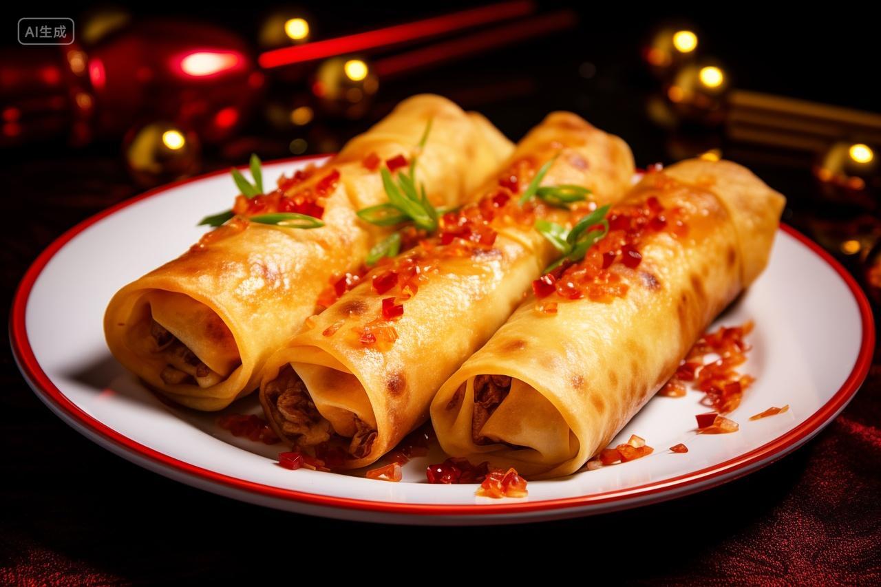 香脆可口的春卷美食摄影