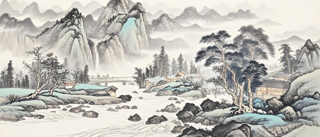 长卷轴长画幅桂林山水风景水墨画