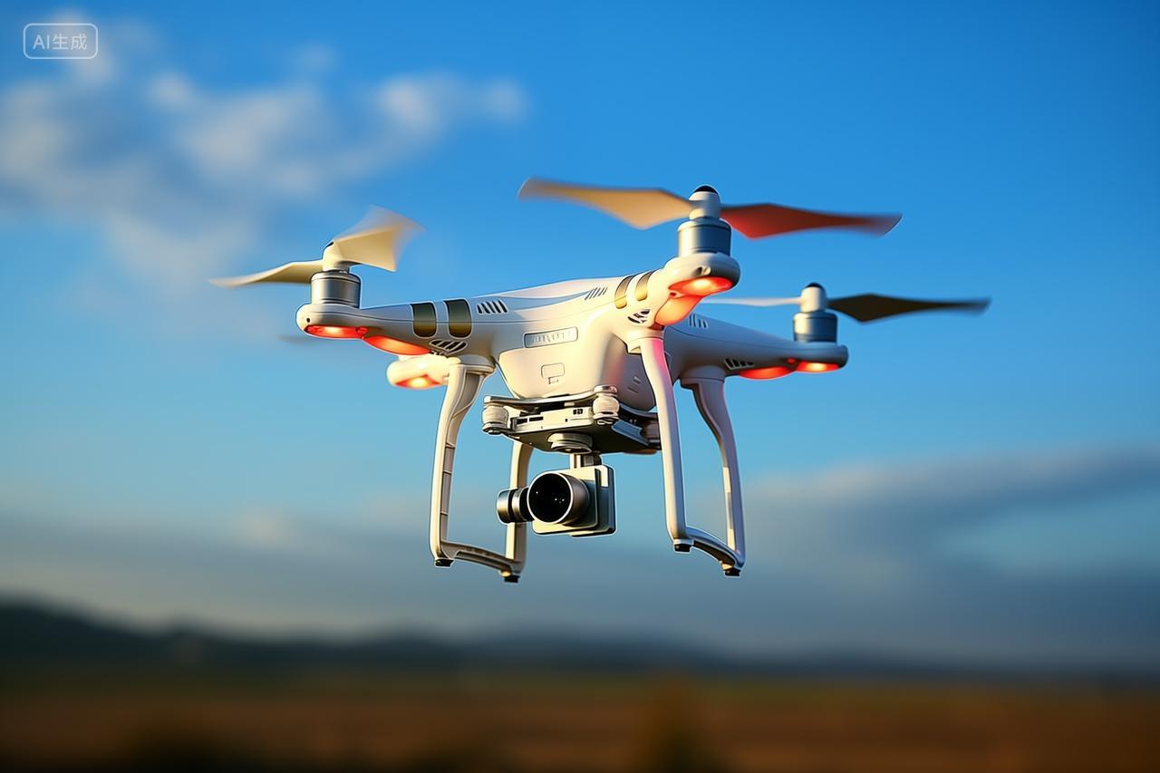 空中飞行的无人机航拍自然风光