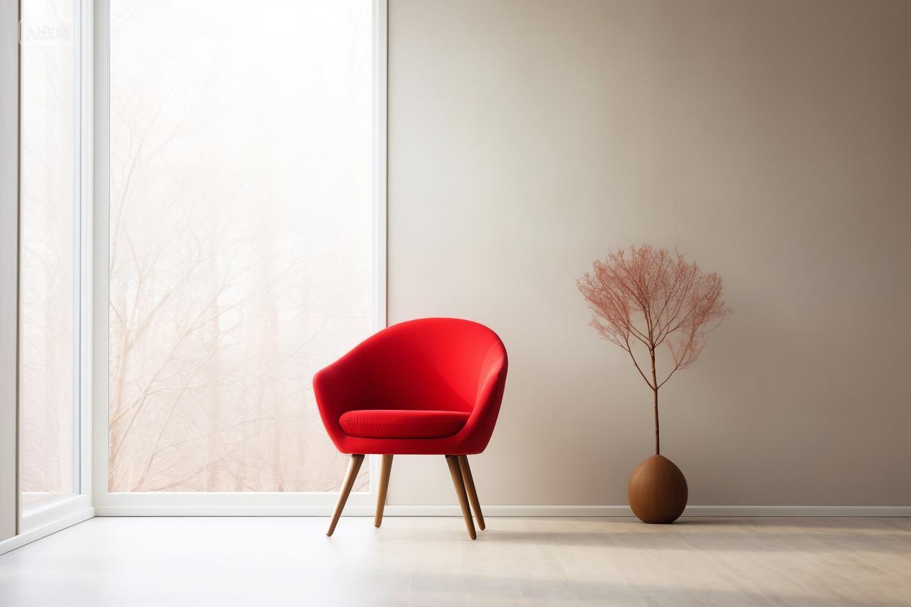 简约红椅与自然光家居背景