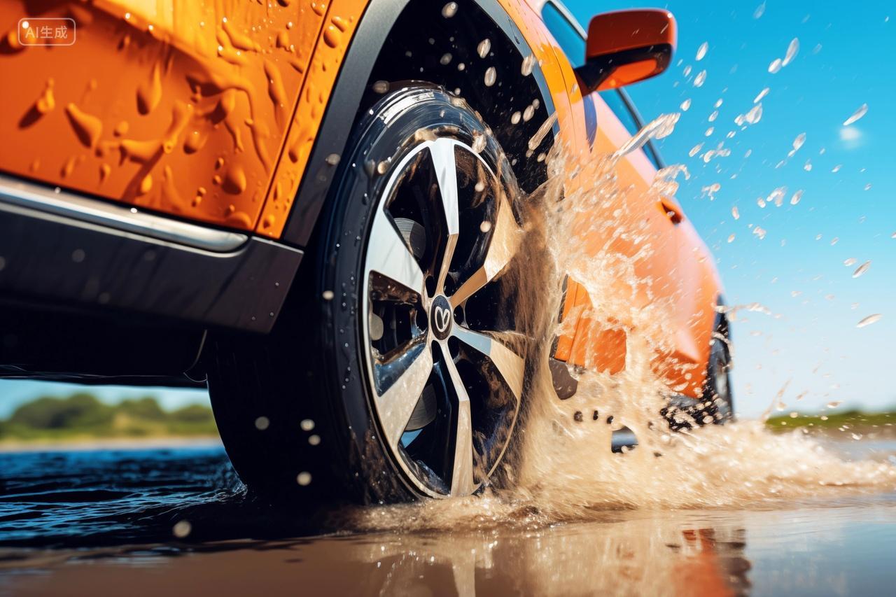 城市SUV溅起水花速度驾驶旅行