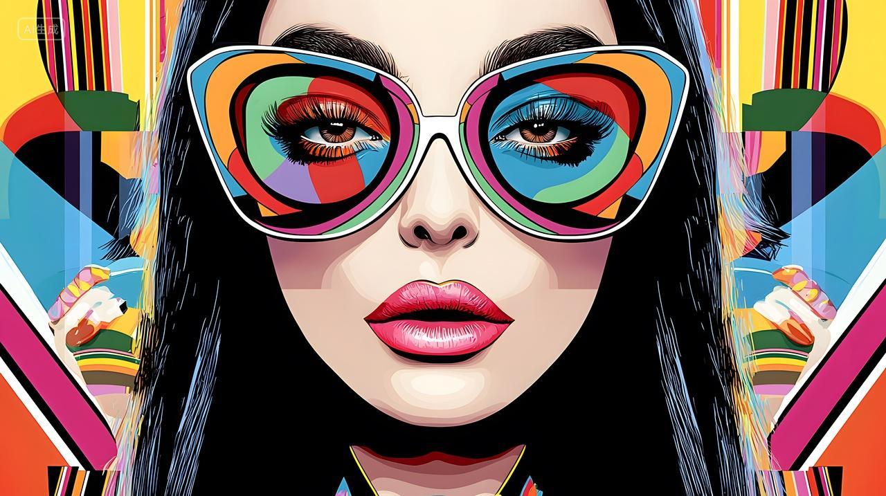 戴着鲜艳太阳镜时尚女性颜色鲜艳