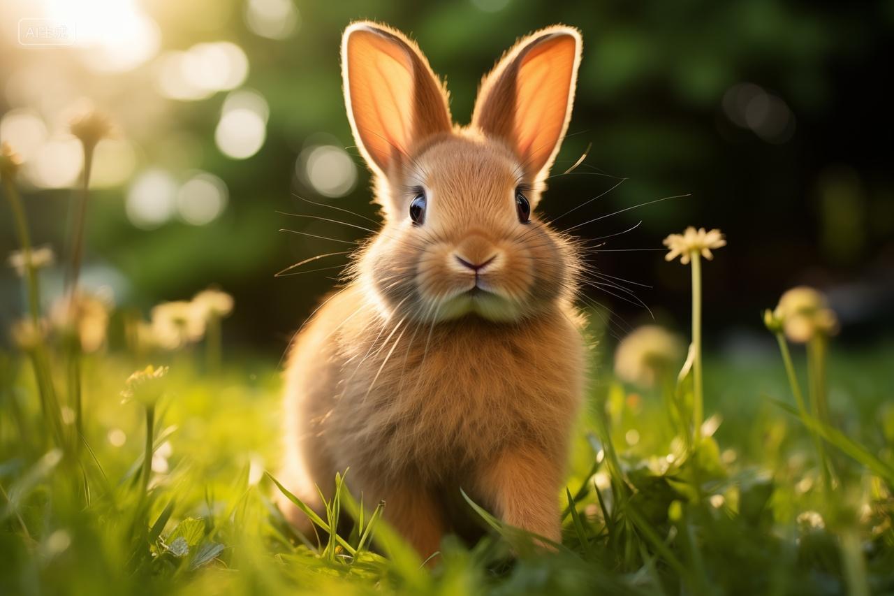 阳光下的兔子可爱毛茸茸复活节动物
