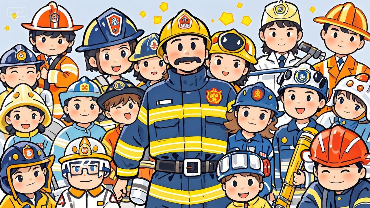 卡通手绘消防员叔叔人物形象