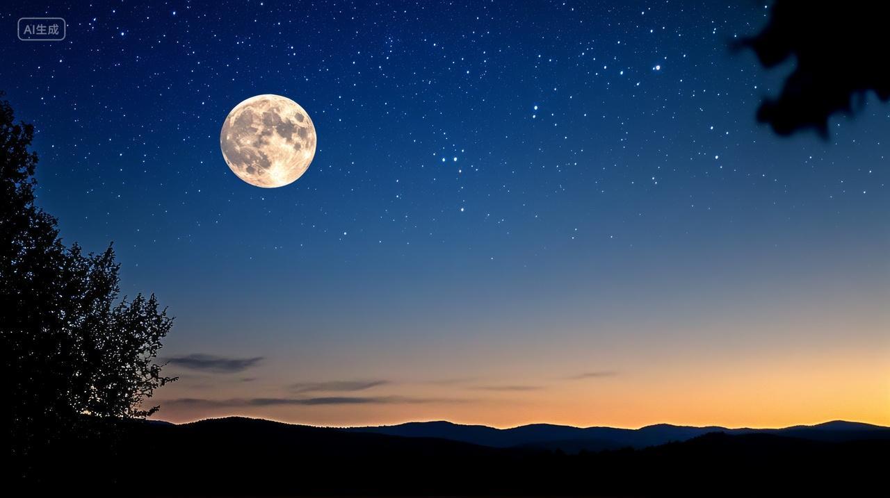 满月星空圆月中秋节团圆思念旅行素材