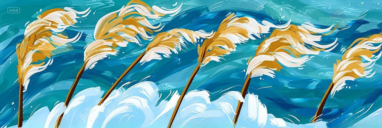 风中摇曳艺术芦苇的自然之舞插画