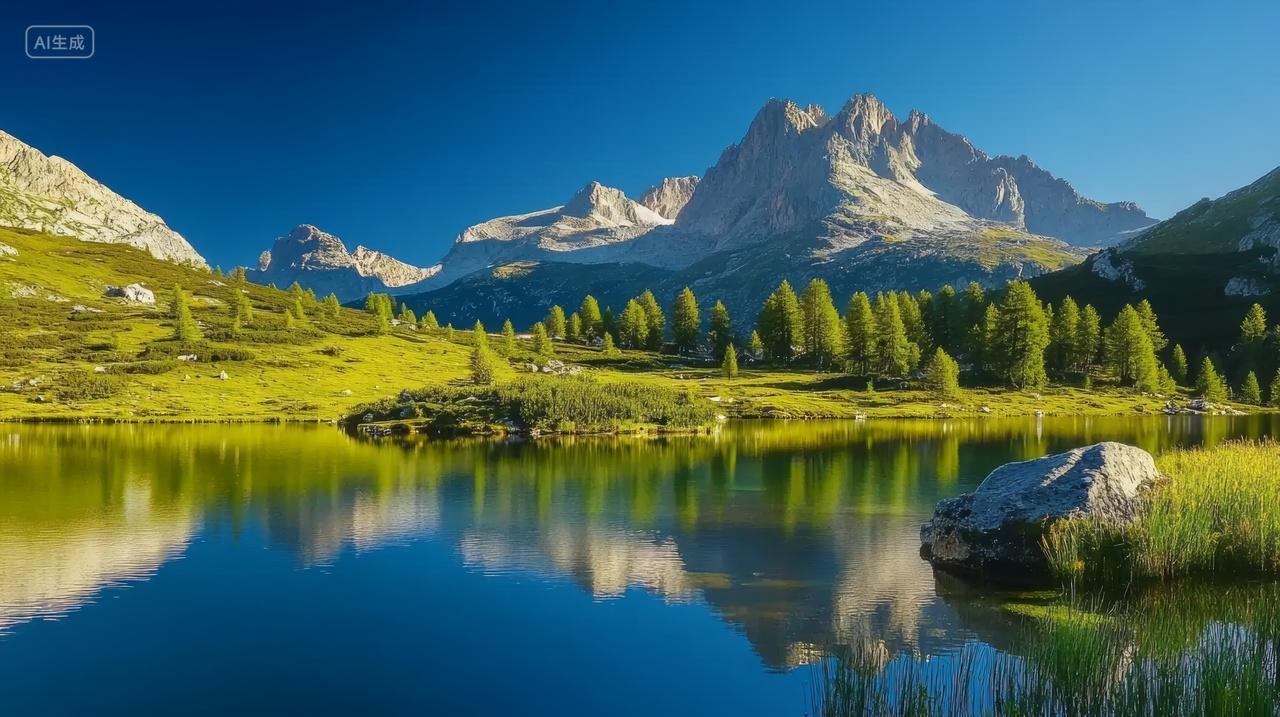 新疆蓝天高原雪山湖泊的倒影旅行风光风景