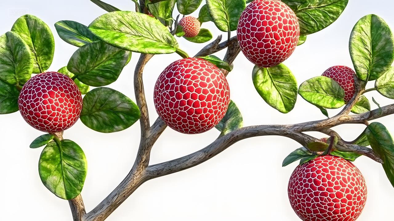 绿叶树枝上鲜亮红色果实