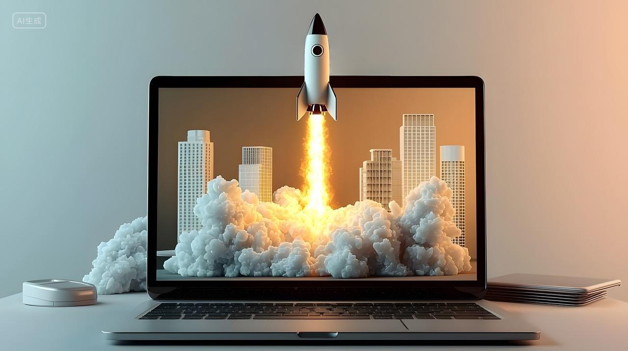数字发射：火箭从笔记本电脑屏幕升空