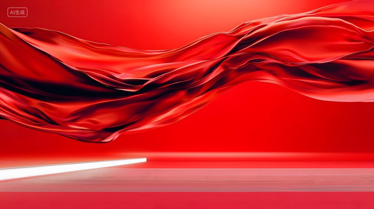 流动红色织物与鲜艳背景形成鲜明对比