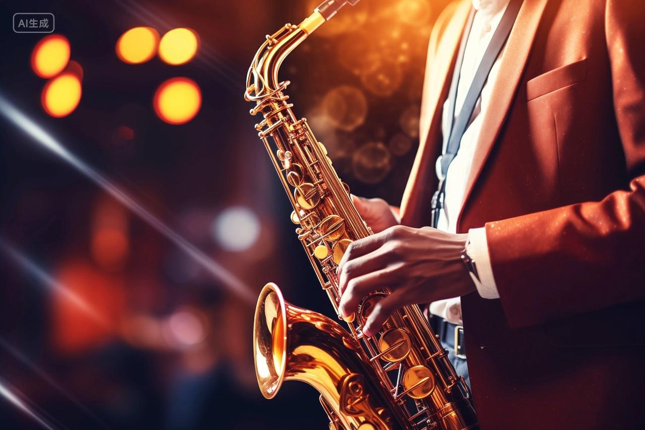 西装男士舞台表演爵士萨克斯风彩色