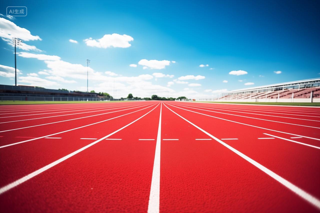 户外操场上专业的红色运动跑道
