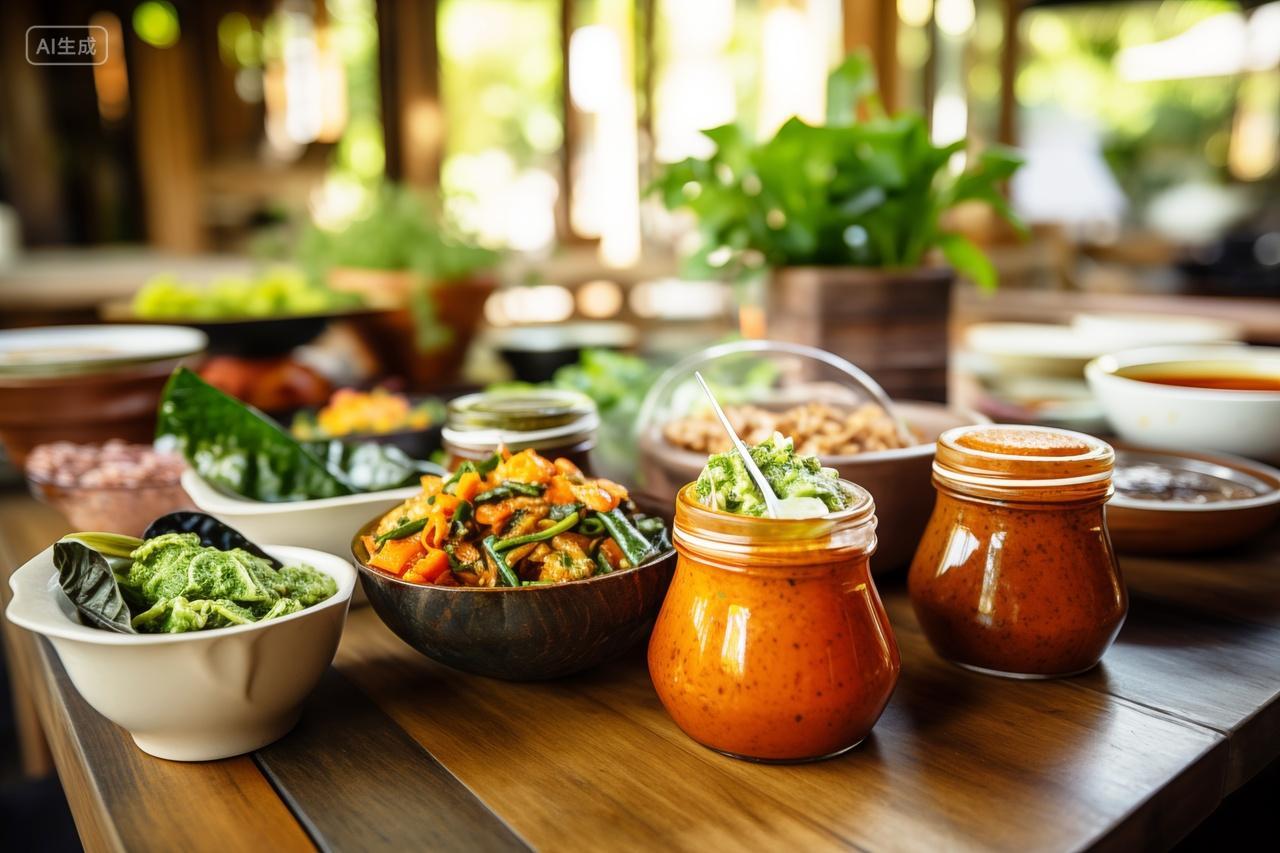 放在桌子上的一碗碗美食食物沙拉东南亚美食