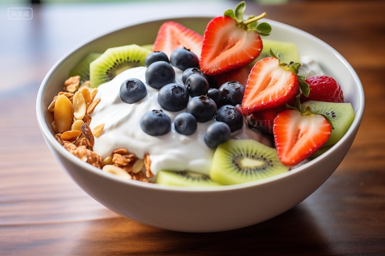 新鲜的水果坚果酸奶早餐