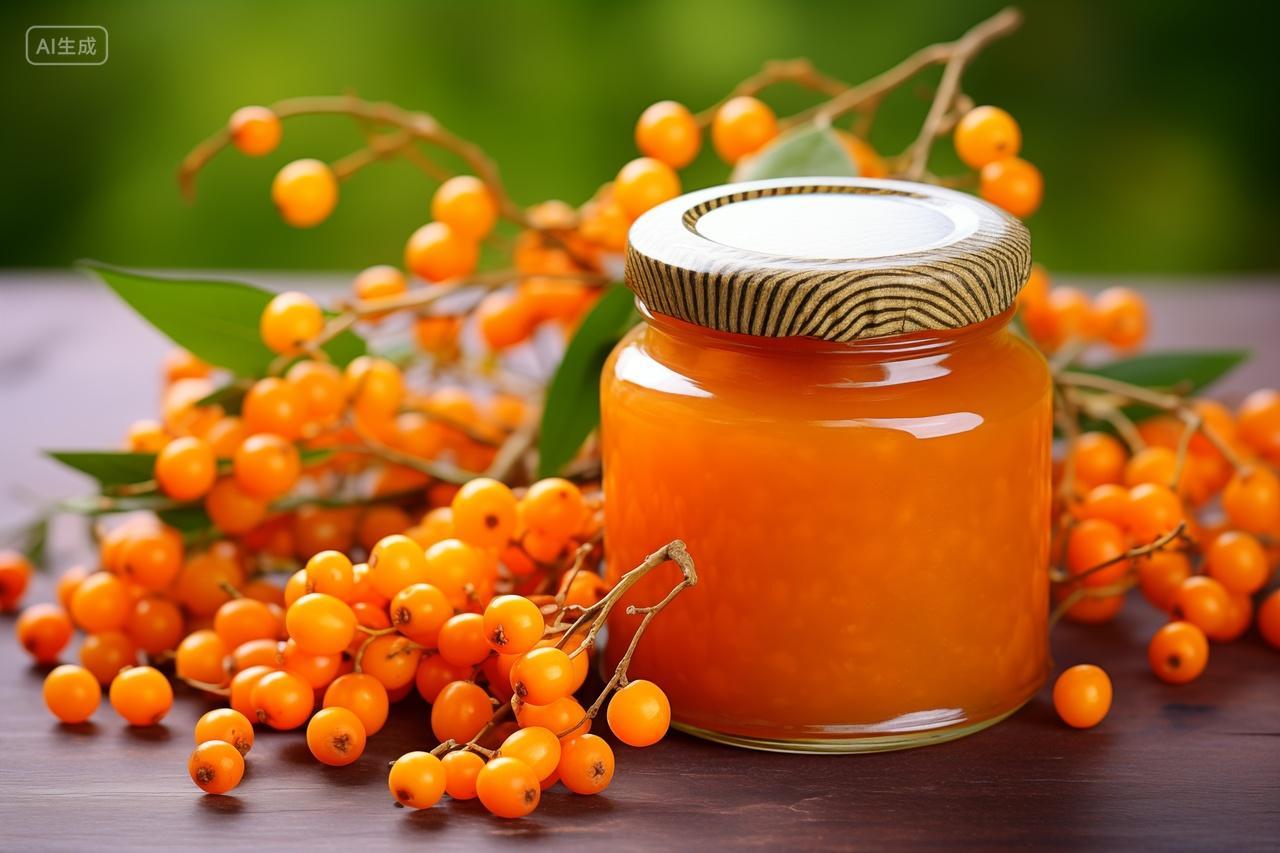 新鲜健康采摘的沙棘原浆汁