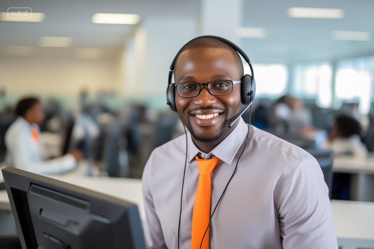 戴着耳机微笑服务电脑操作员办公室话务员