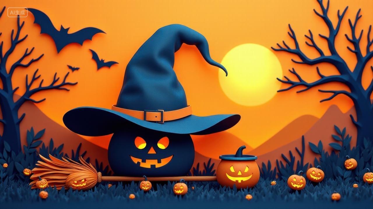 万圣节南瓜灯与巫师帽