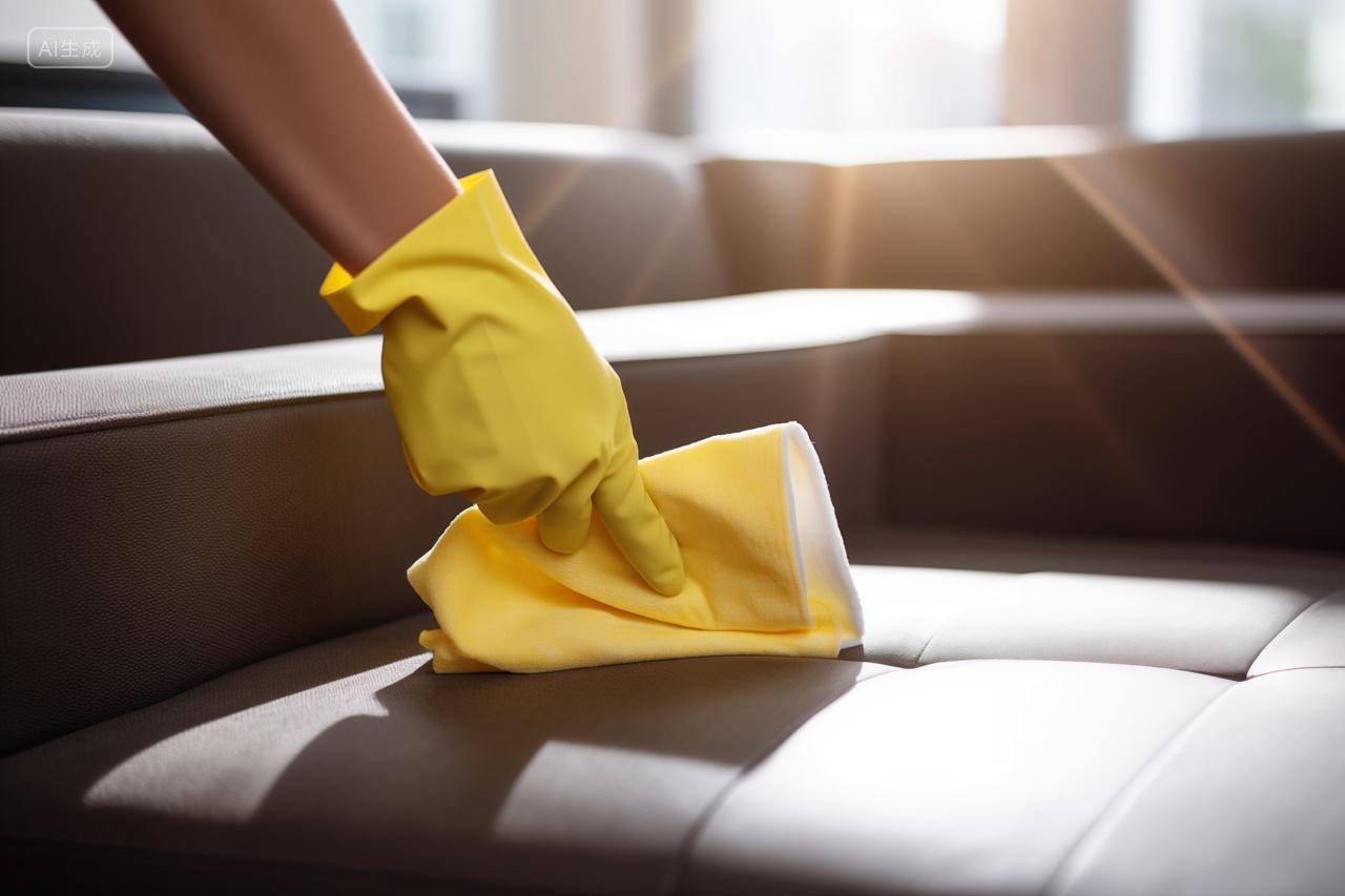 手拿毛巾擦沙发做家务