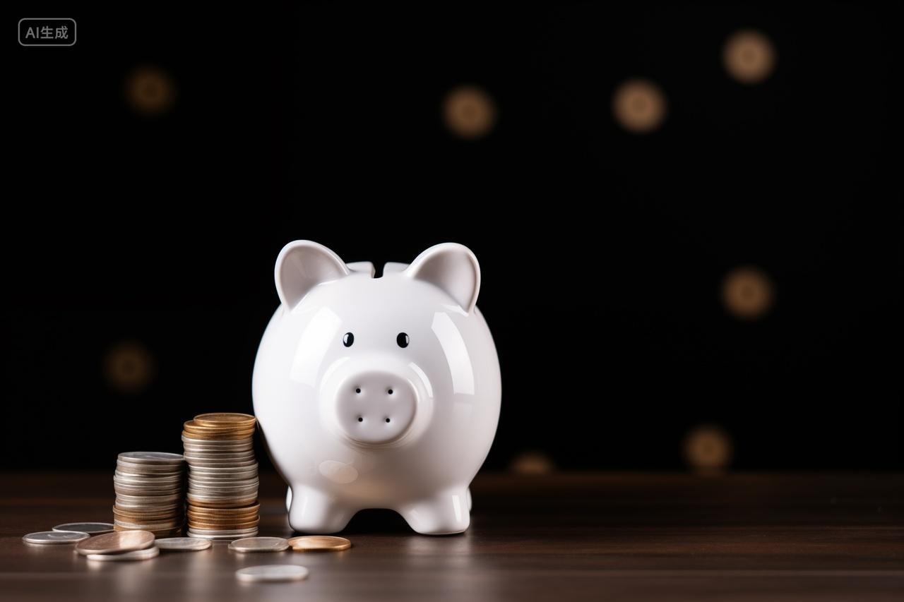 黑色背景小猪存钱罐储蓄硬币存钱理财