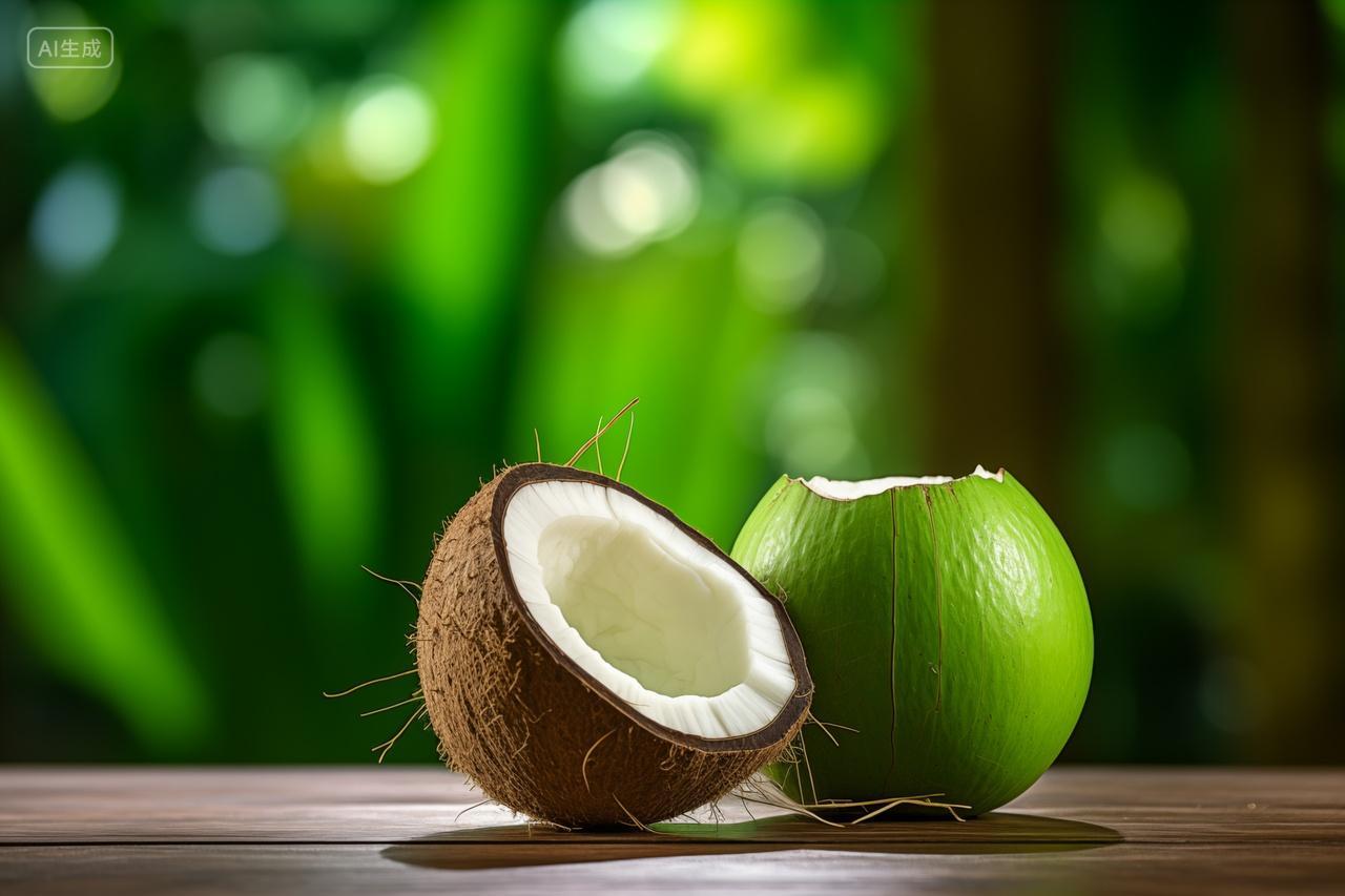 热带地区成熟的椰子和椰肉